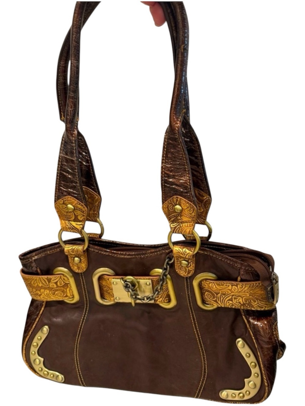M.C. Brown and Gold Women's Handbag
